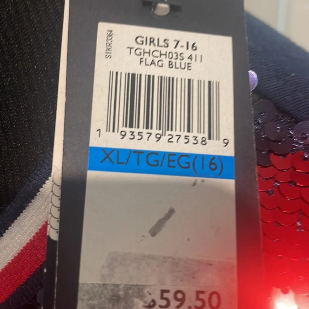 NWT Flag Blue/Red TOMMY HILFIGER Sequin Short Sleeve Dress, girl size XL(16)